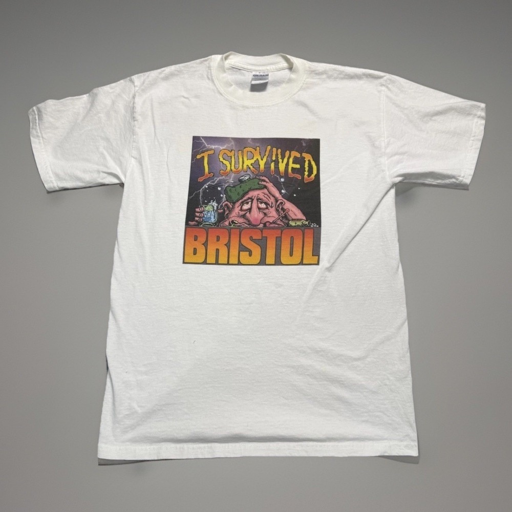 I Survived Bristol Motor Speedway T Shirt Medium White NASCAR Racing Graphic Tee